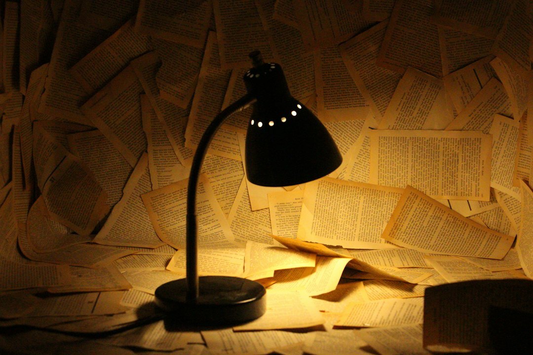 Žena čita kriminalistički roman uz svjetlo lampe